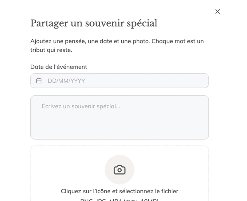 Interface d'entrée du lieu d'inhumation